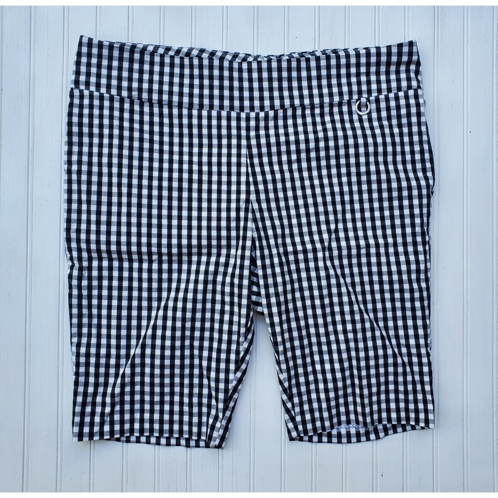 Rafaella Comfort Black White Gingham Bermuda Shorts Womens 16 Pull On Stretch